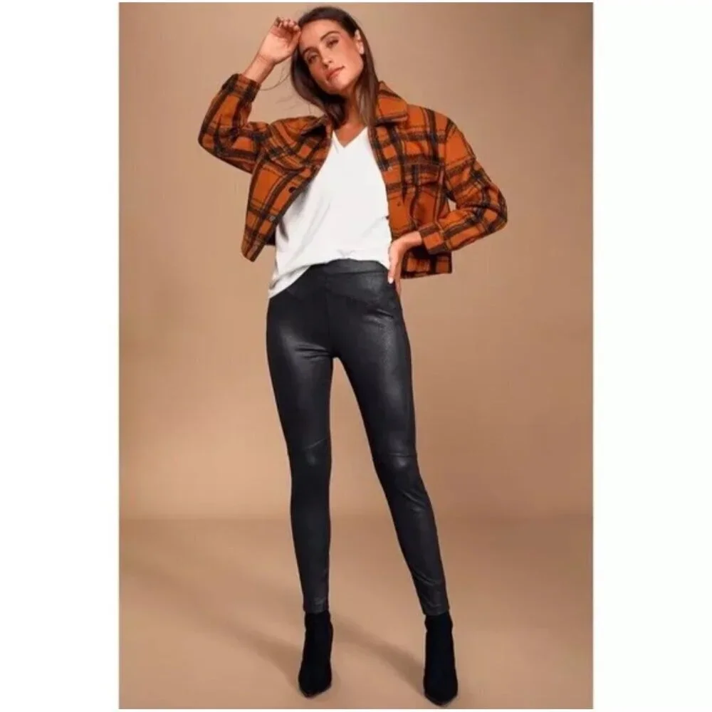 Free People Size Medium Midnight Vegan Suede Skinny Black High Rise Leggings